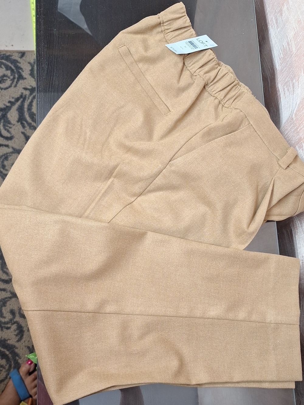 LOFT Camel/Tan Elastic Waist Straight Trousers